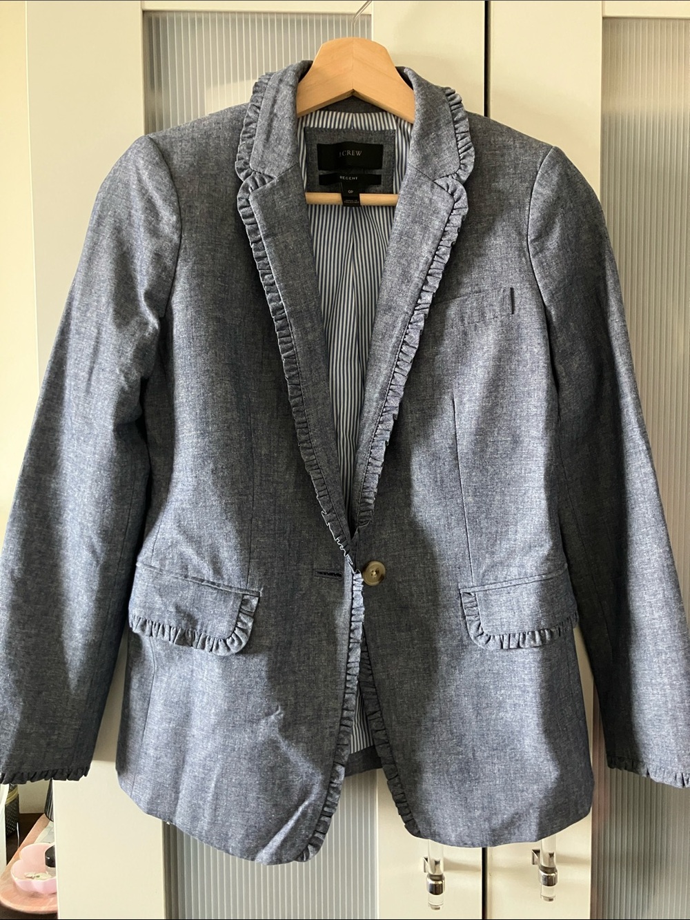 J. Crew Blue Heather Ruffle-Trim Blazer